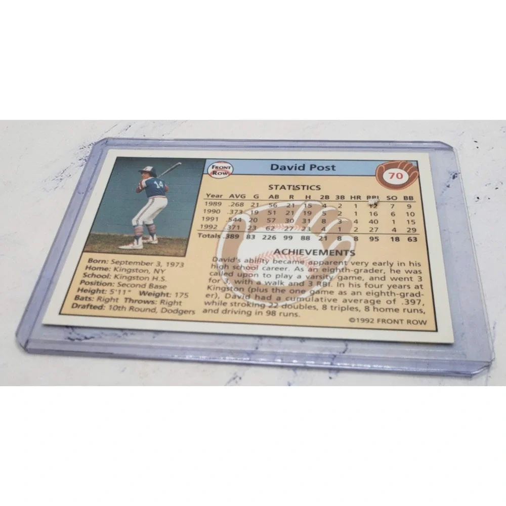 David Post 1992 Front Row Draft Picks Baseball #70 - Los Angeles Dodgers